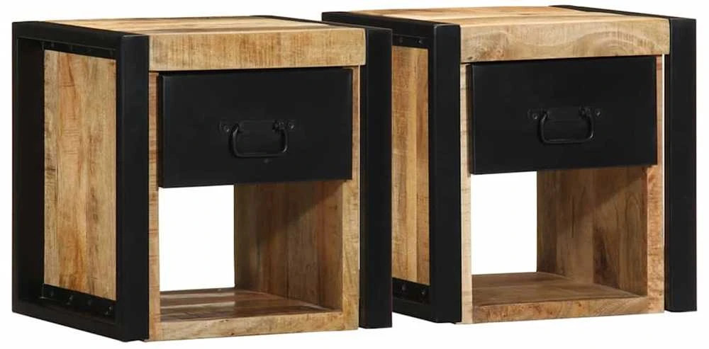 lovos spintelės 2 vnt 40x35x40cm masyvo neapdoroto medžio mango