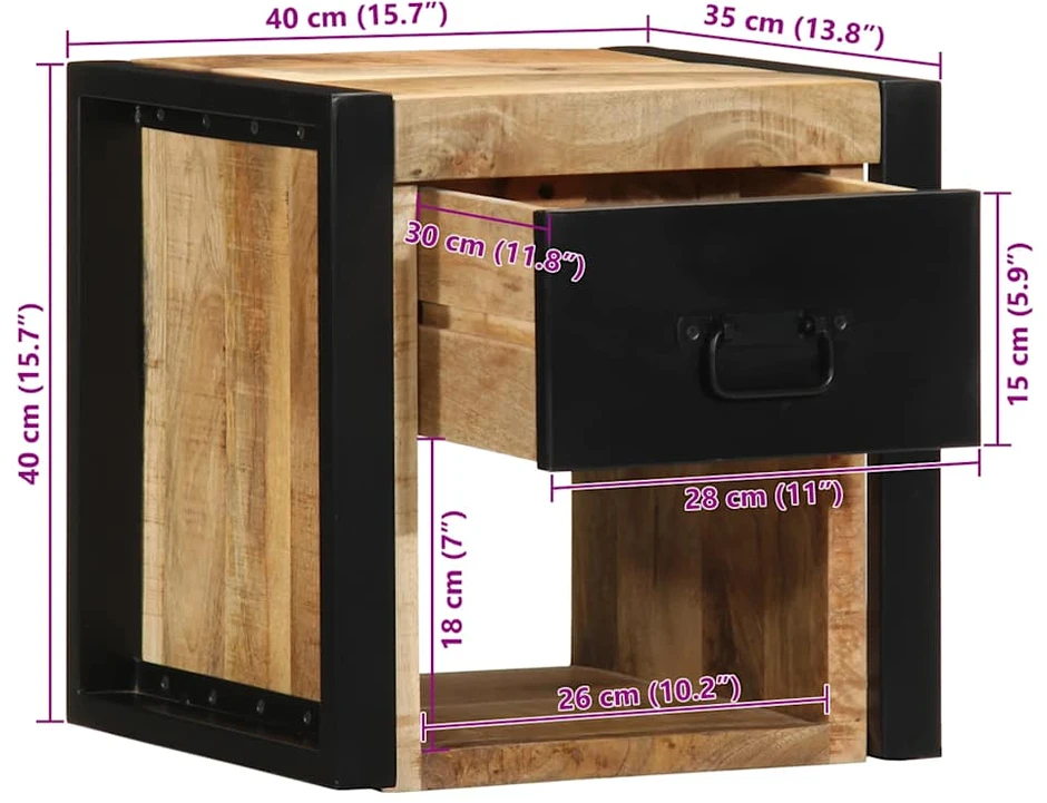lovos spintelės 2 vnt 40x35x40cm masyvo neapdoroto medžio mango