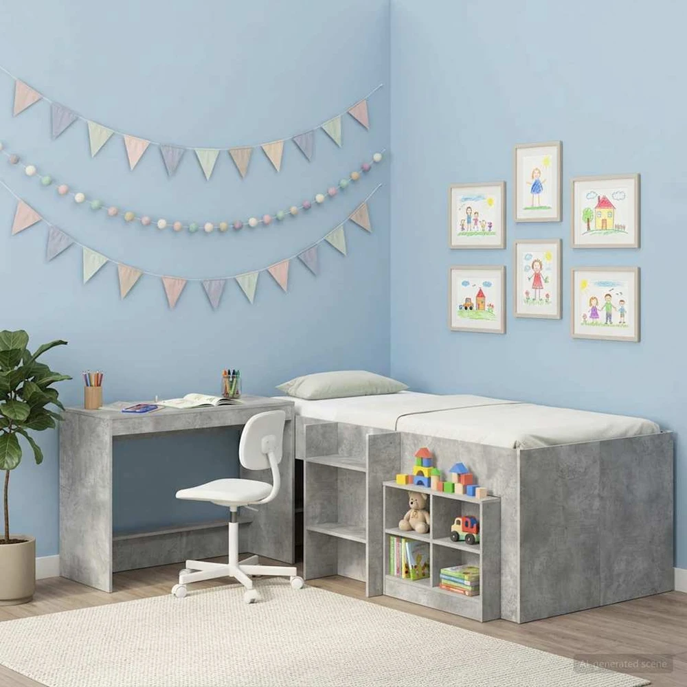 Lova Lovos stalas Betono pilka Apdirbta mediena 100 x 45 x 75 cm