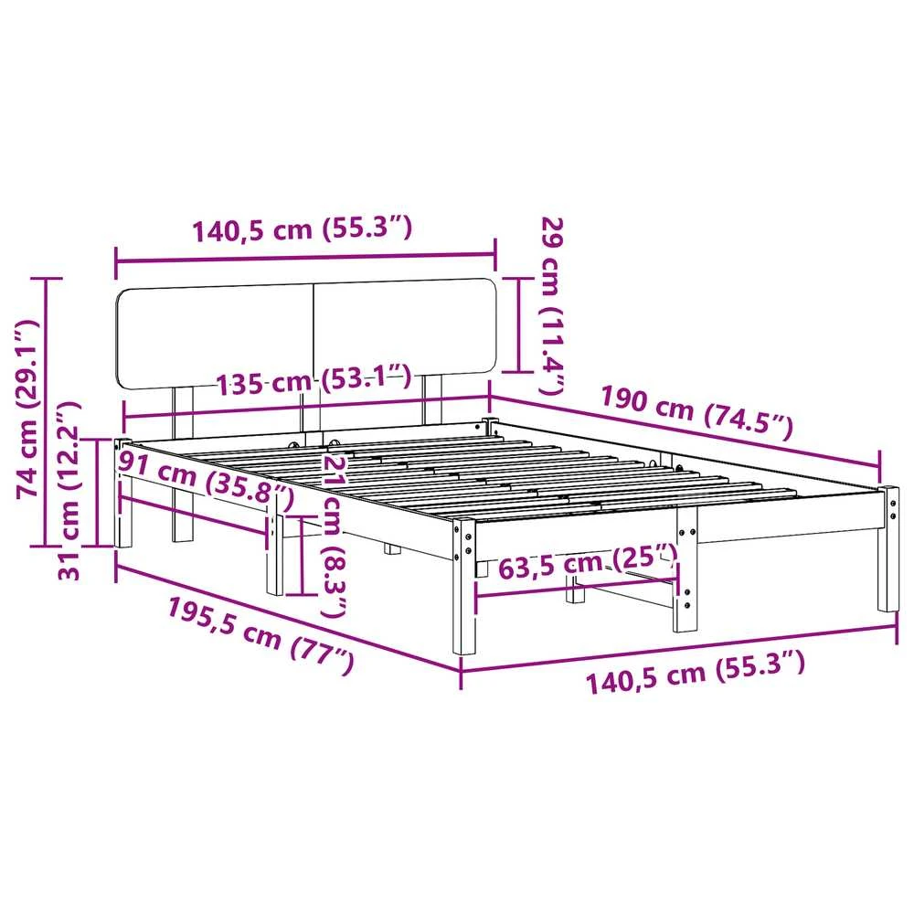 Lova Lovos rėmas Vaško ruda 135 x 190 cm Kietos pušies mediena