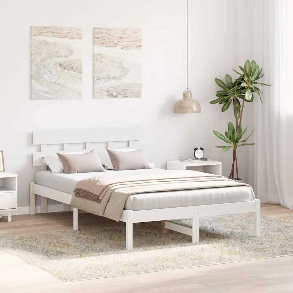 Lova Lovos rėmas Balta 120 x 200 cm Pušies medienos masyvas