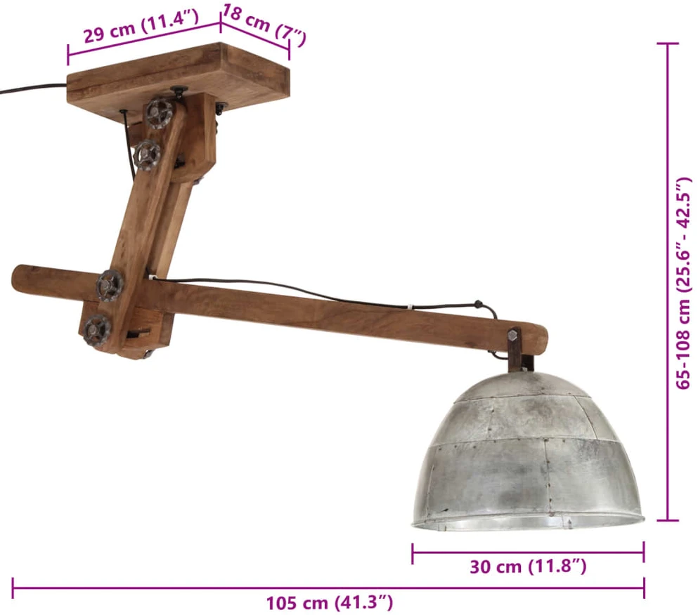 Lubinis šviestuvas, sidabrinis, 105x30x65-108cm, 25W, E27