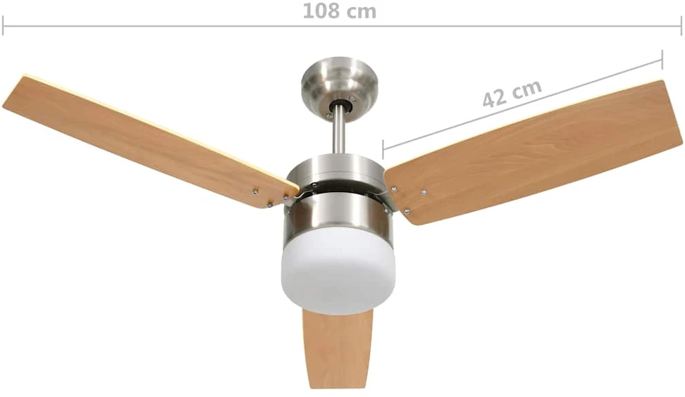 Lubinis ventiliatorius su apšvietimu ir pulteliu, rudas, 108cm