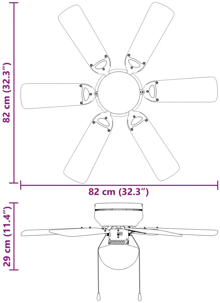 Lubinis ventiliatorius su šviesa Ø 82 cm Juoda