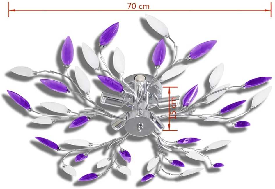 Lubinis šviestuvas Lubų Šviestuvas su Baltais ir Violetiniais Lapeliais, 5 E14 lemputės