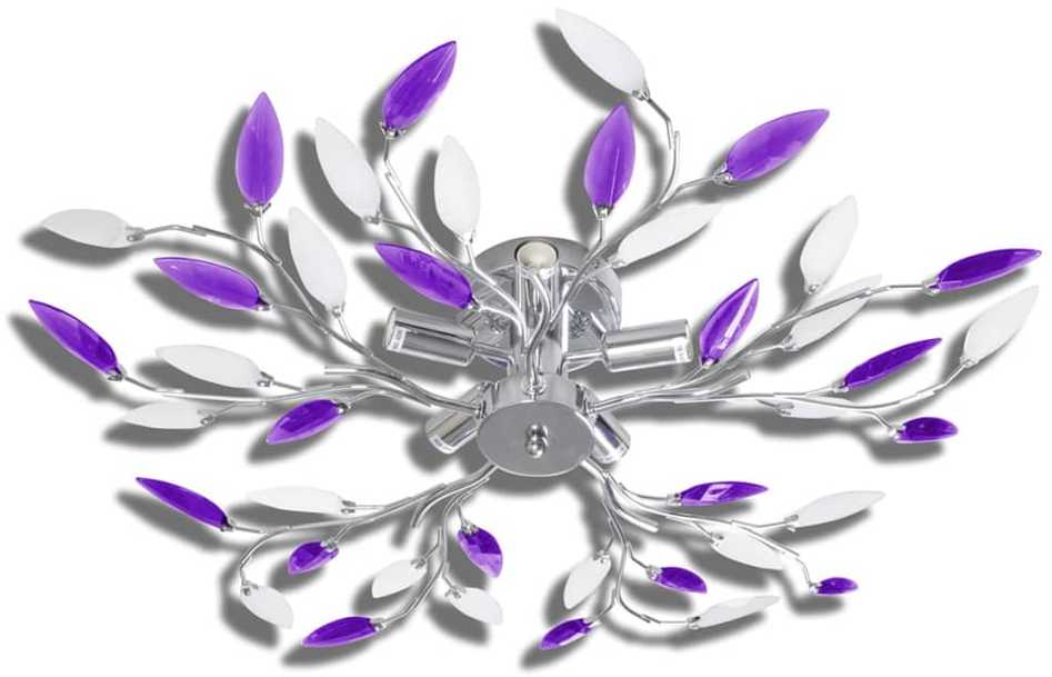 Lubinis šviestuvas Lubų Šviestuvas su Baltais ir Violetiniais Lapeliais, 5 E14 lemputės