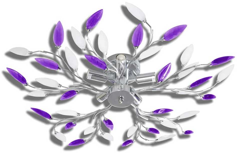 Lubinis šviestuvas Lubų Šviestuvas su Baltais ir Violetiniais Lapeliais, 5 E14 lemputės
