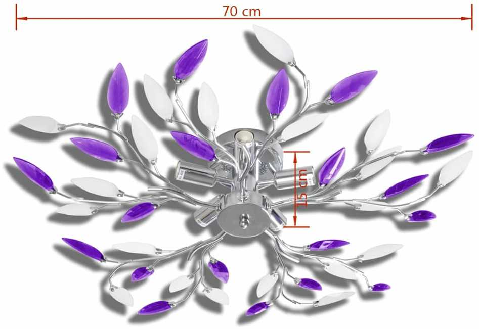 Lubinis šviestuvas Lubų Šviestuvas su Baltais ir Violetiniais Lapeliais, 5 E14 lemputės