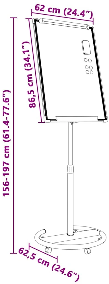 Magnetinė lenta su ratu Juoda ir Balta 62 x 62,5 x 197 cm EPS