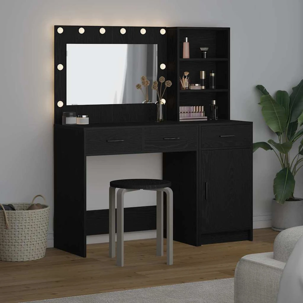 Makiažo stalas 2 vnt. Juoda 78,5 x 41 x 135 cm Apdirbta mediena