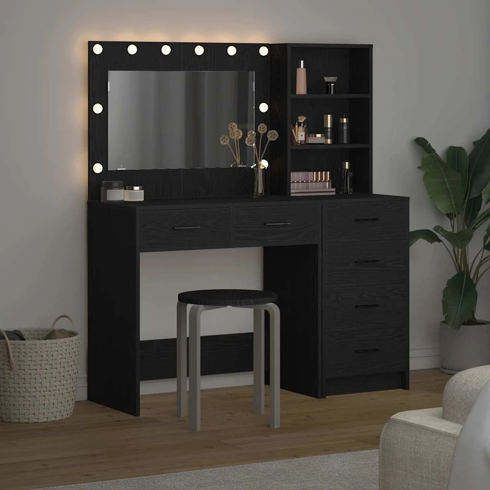 Makiažo stalas 2 vnt. Juoda 78.5 x 41 x 135 cm Apdirbta mediena
