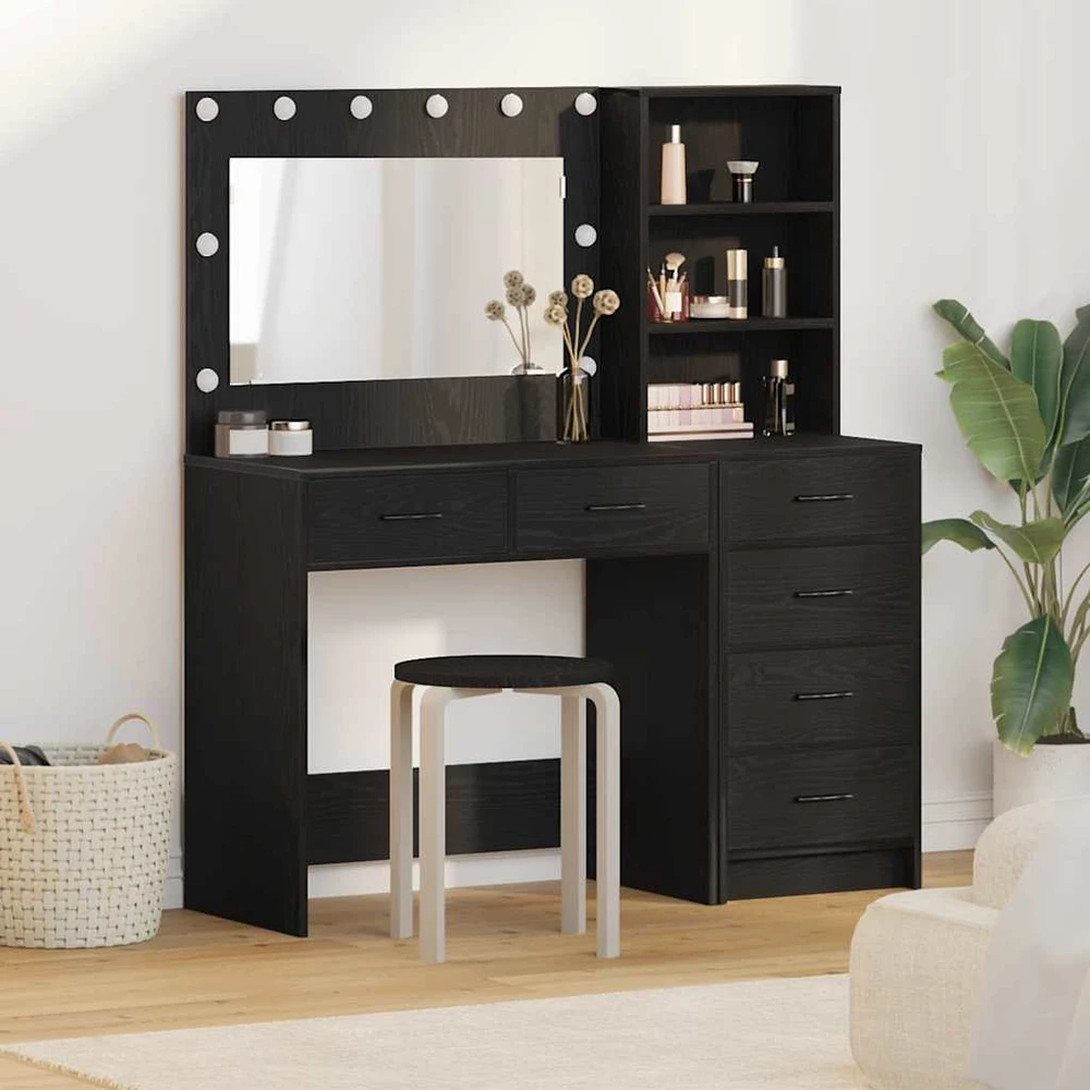 Makiažo stalas 2 vnt. Juoda 78.5 x 41 x 135 cm Apdirbta mediena