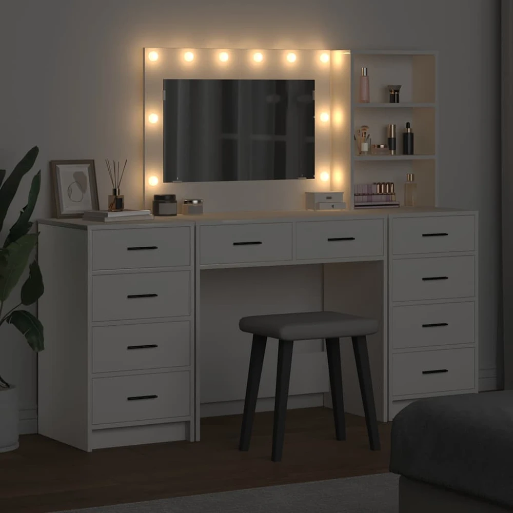 Makiažo stalas 3 vnt. Balta 78,5 x 41 x 135 cm Apdirbta mediena