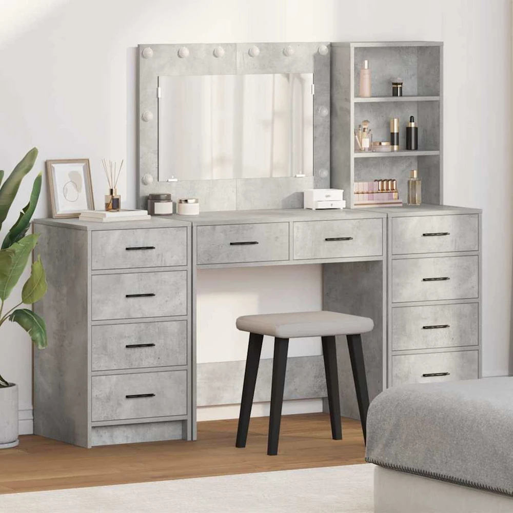Makiažo stalas 3 vnt. Betono pilka 78,5 x 41 x 135 cm