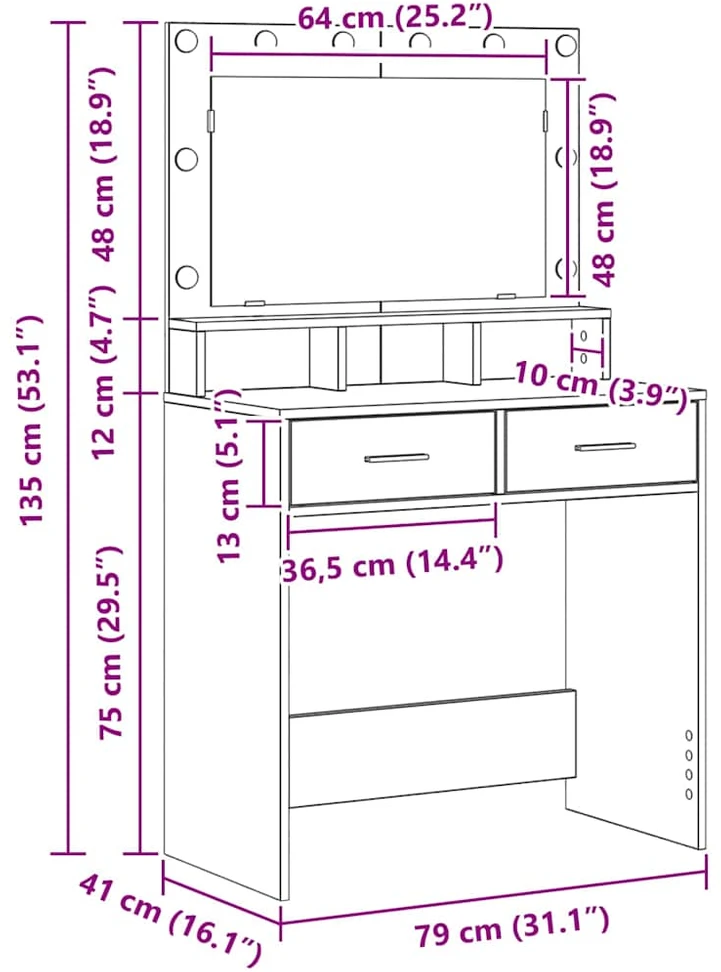Makiažo stalas Betono pilka 79 x 41 x 135 cm Apdirbta mediena
