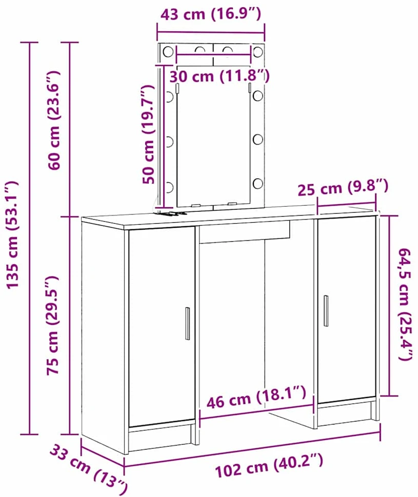 Makiažo stalas Juoda 102 x 33 x 135 cm Apdirbta mediena