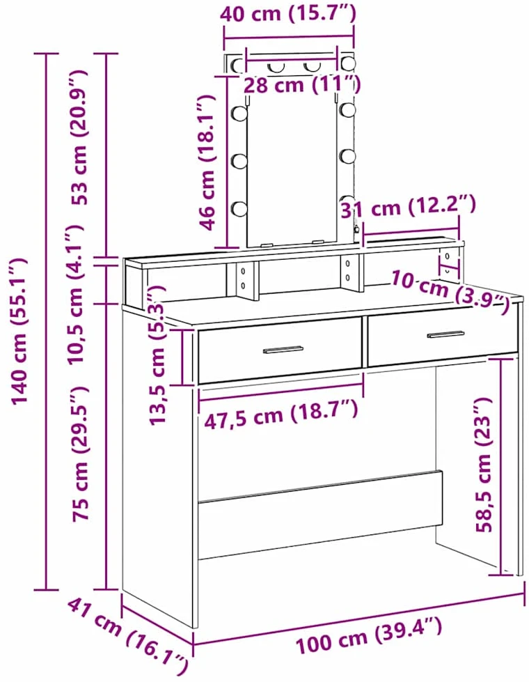 Makiažo stalas Pilka 100 x 41 x 140 cm Apdirbta mediena