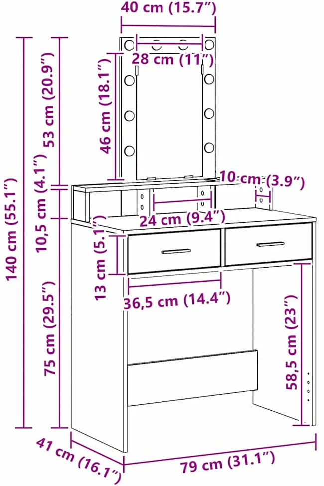 Makiažo stalas Pilka 79 x 41 x 140 cm Apdirbta mediena