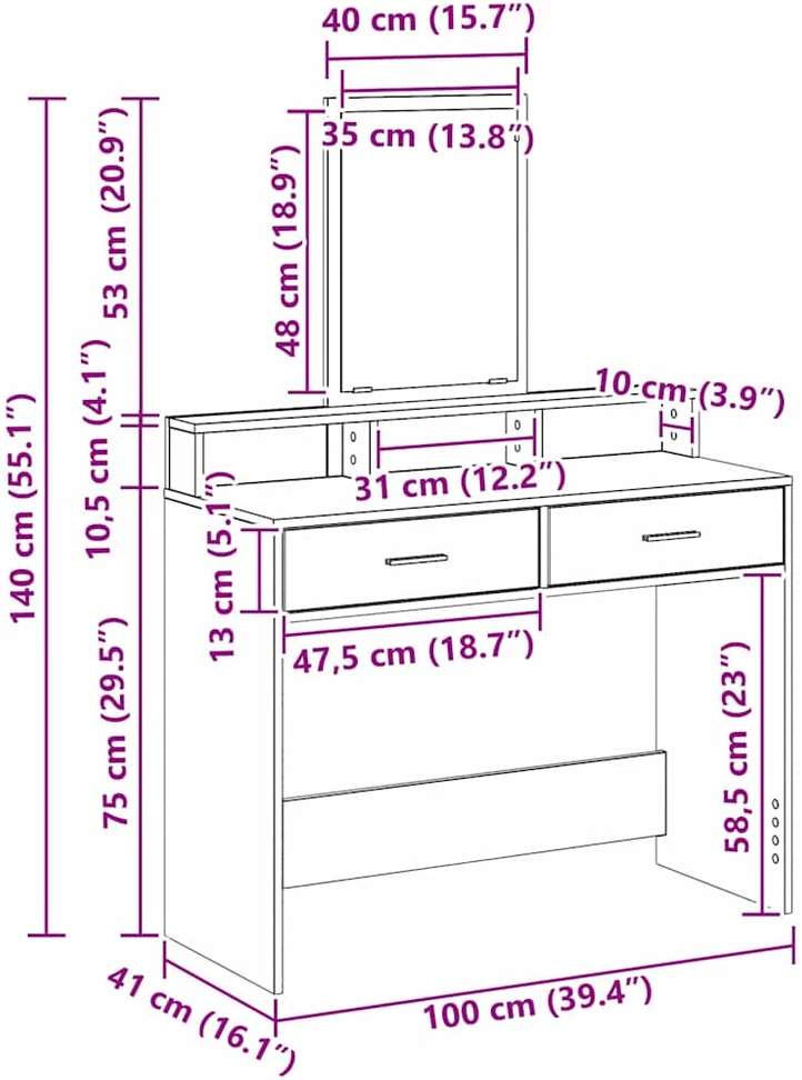 Makiažo stalas Pilkas Sonoma 100 x 41 x 140 cm Apdirbta mediena