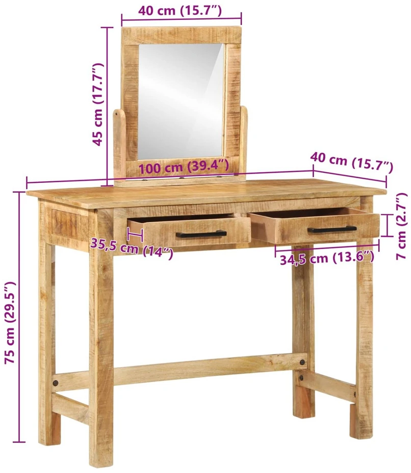 Makiažo stalas Ruda 100 x 40 x 120 cm Kietas mango medis