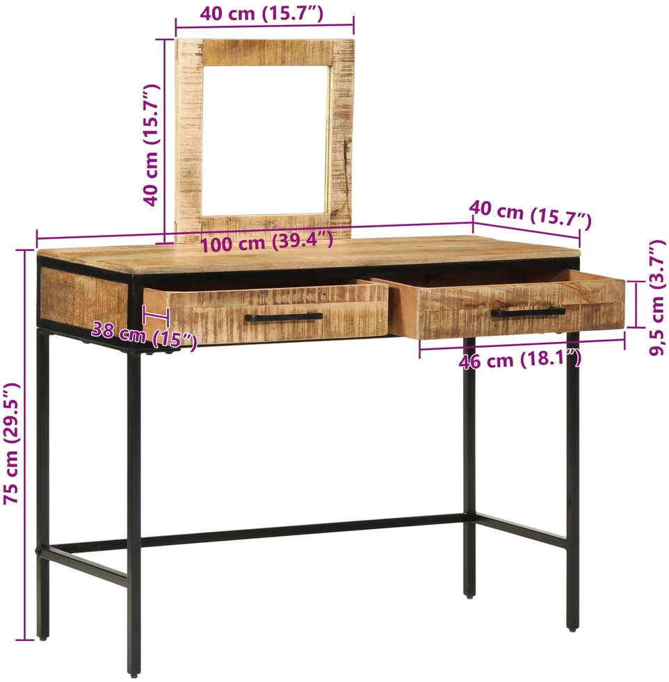Makiažo stalas Ruda 100 x 40 x 120 cm Mango medienos masyvas