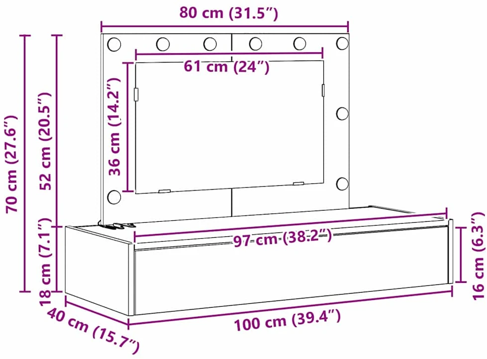 Makiažo stalas Ruda 100 x 40 x 70 cm Apdirbta mediena