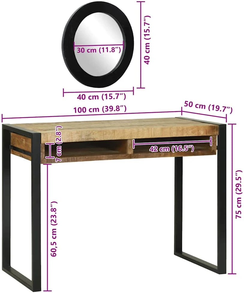 Makiažo stalas Ruda 100 x 50 x 75 cm Mango medienos masyvas
