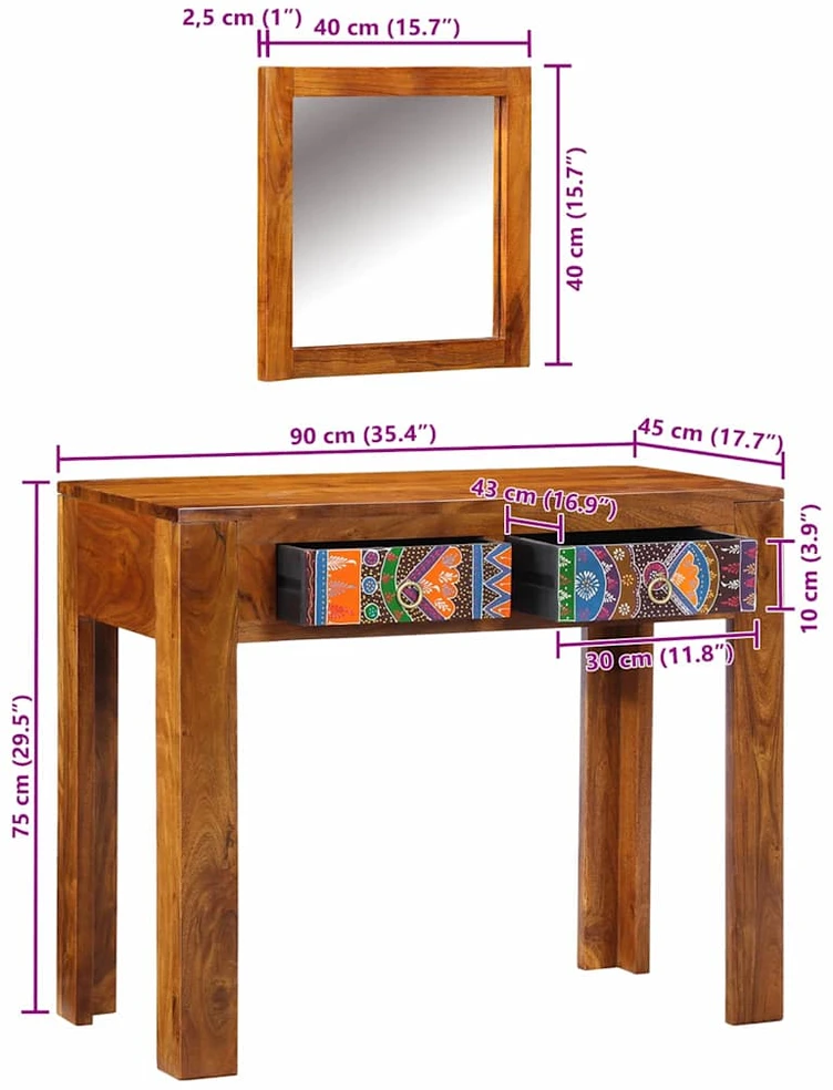 Makiažo stalas Ruda 90 x 45 x 75 cm Kietos akacijos mediena