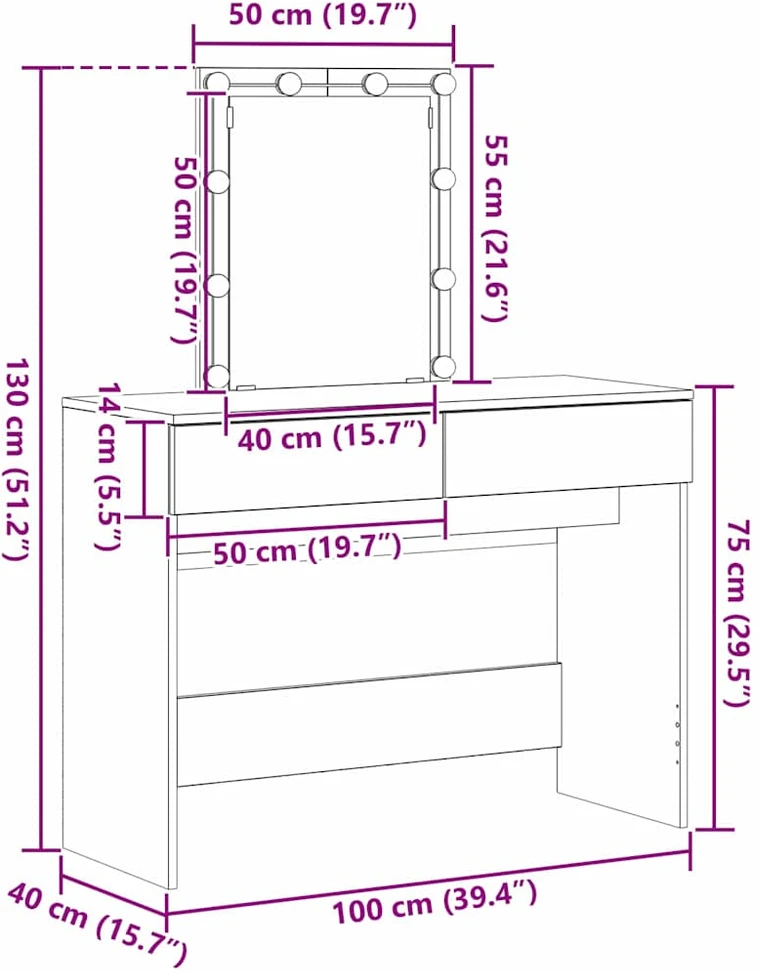 Makiažo stalas Senas medis 100 x 40 x 130 cm Apdirbta mediena