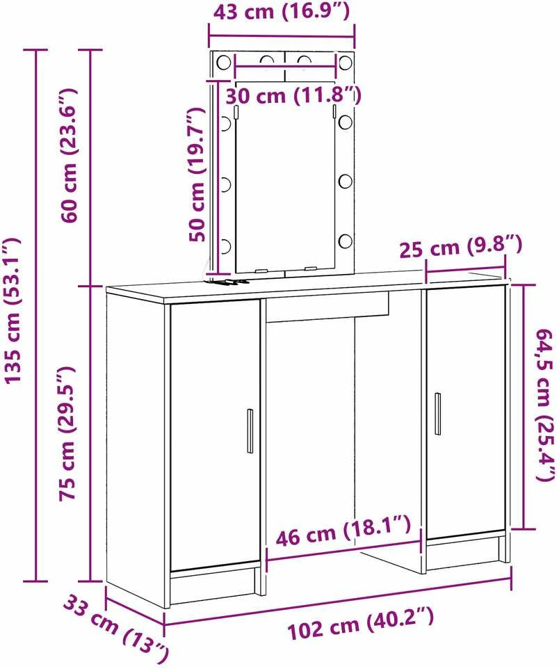 Makiažo stalas Ruda 102 x 33 x 135 cm Apdirbta mediena