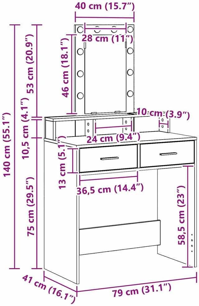 Makiažo stalas Ruda 79 x 41 x 140 cm Apdirbta mediena