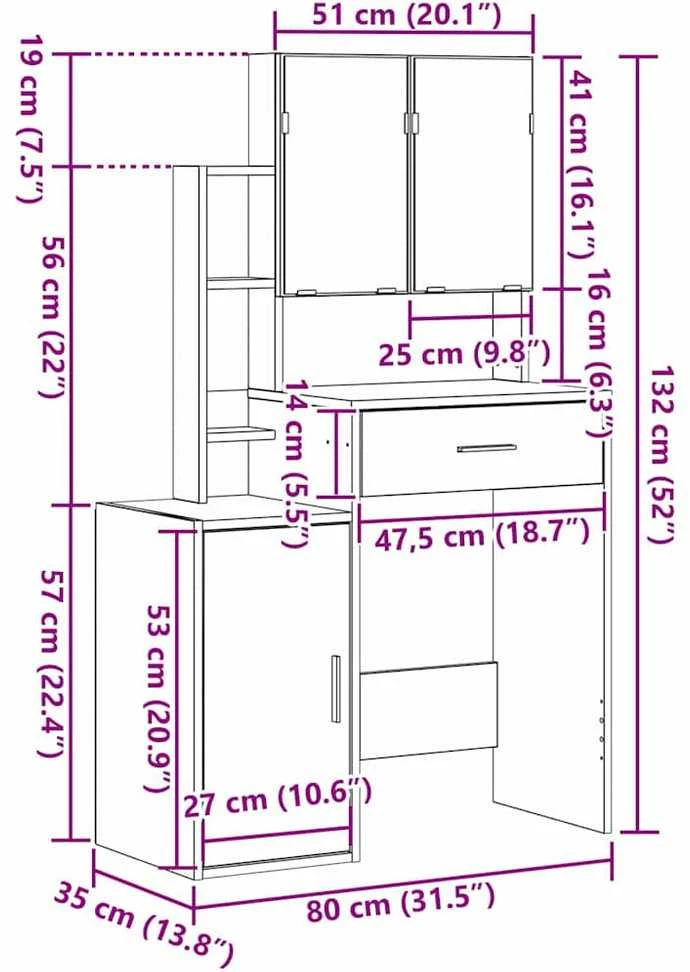 Makiažo stalas Senas medis 80 x 35 x 132 cm Apdirbta mediena