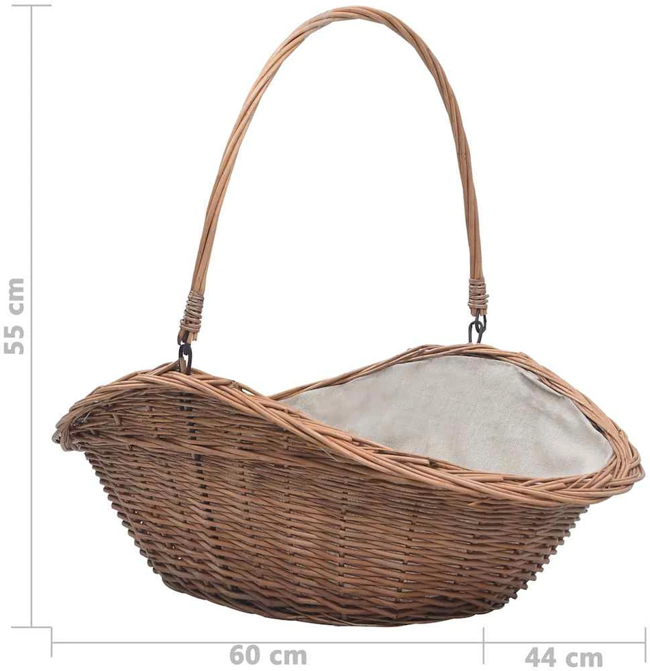 286988 Firewood Basket with Handle 60x44x55 cm Natural Willow