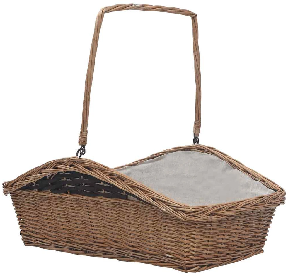 286989 Firewood Basket with Handle 61,5x46,5x58 cm Brown Willow