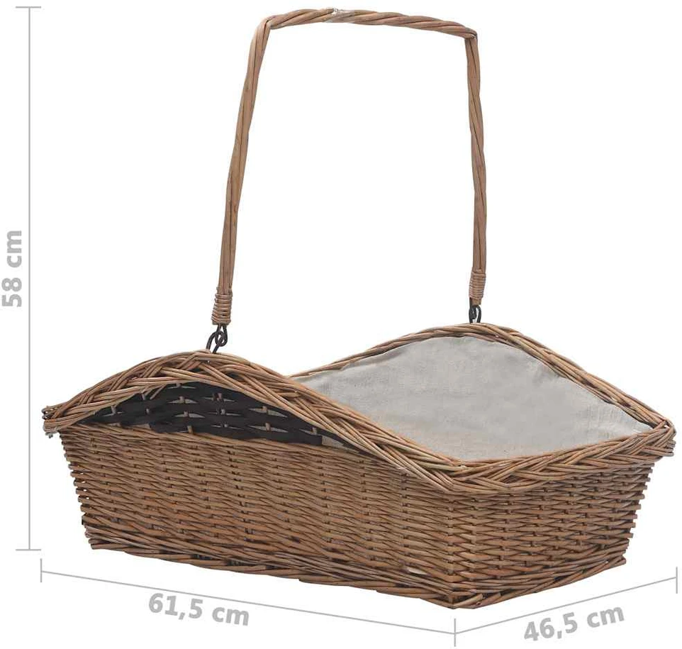 286989 Firewood Basket with Handle 61,5x46,5x58 cm Brown Willow