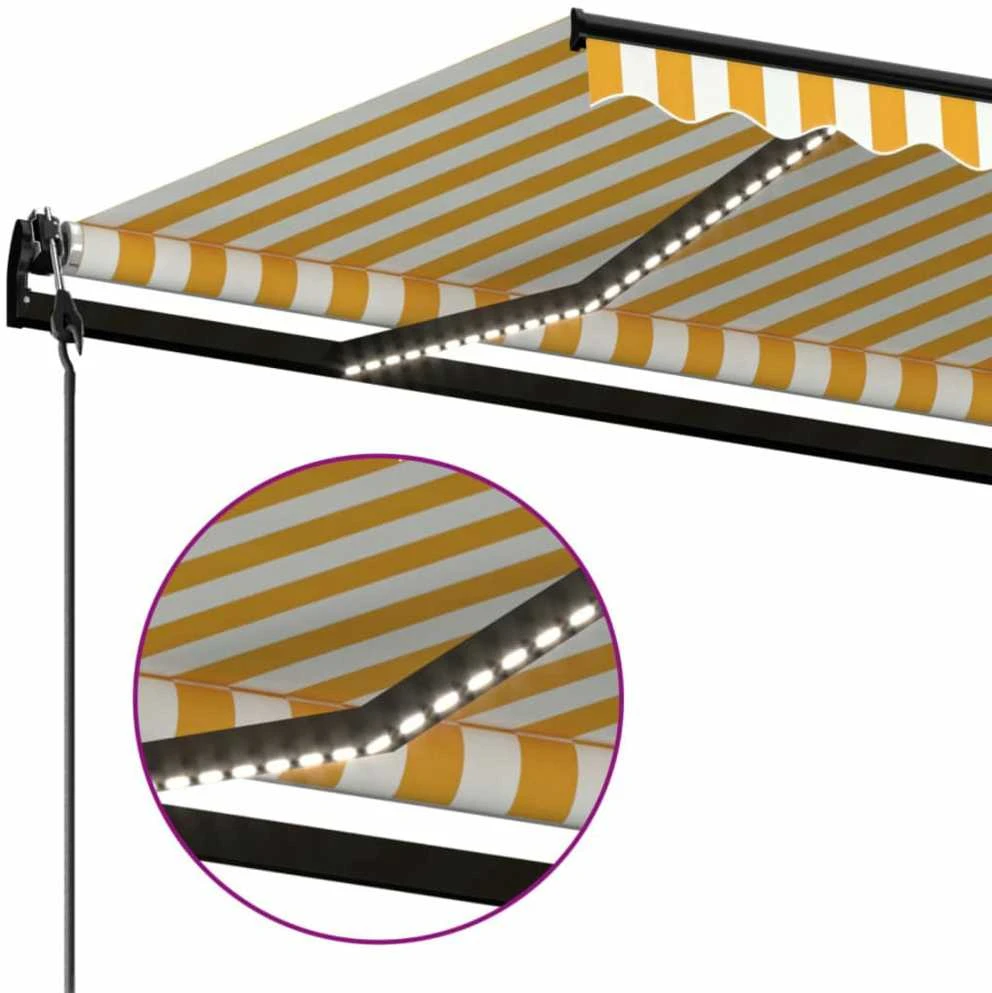 Markizė su LED/vėjo jutikliu, geltona/balta, 500x300cm