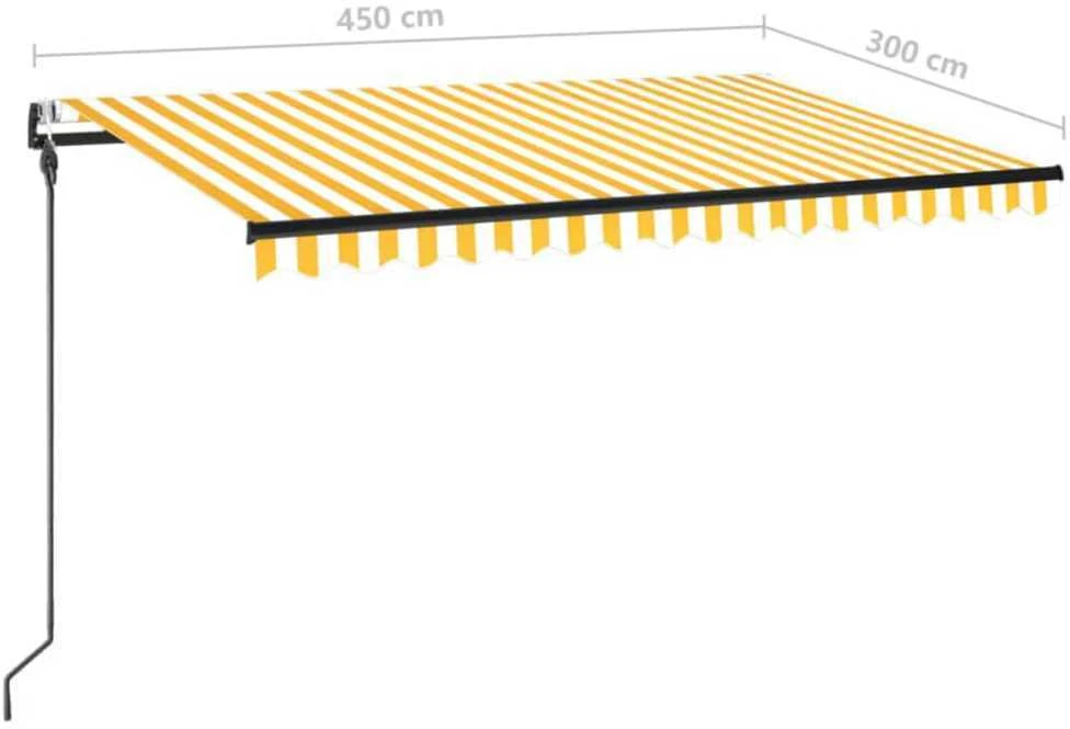 Markizė su LED/vėjo jutikliu, geltona/balta, 450x300cm