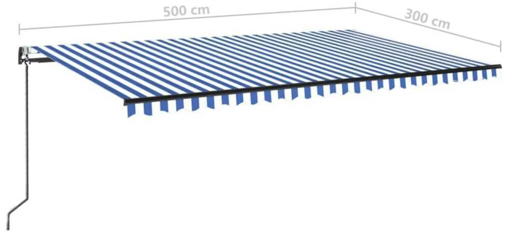 Markizė su LED/vėjo jutikliu, mėlyna/balta, 500x300cm