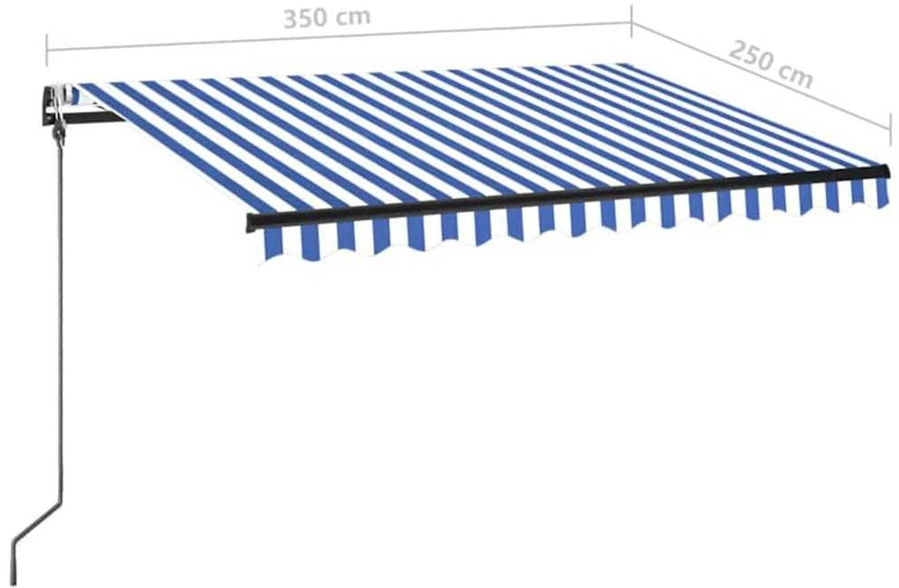 Markizė su LED/vėjo jutikliu, mėlyna/balta, 350x250cm