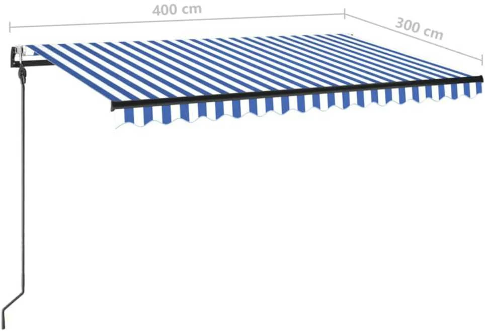 Markizė su LED/vėjo jutikliu, mėlyna/balta, 400x300cm