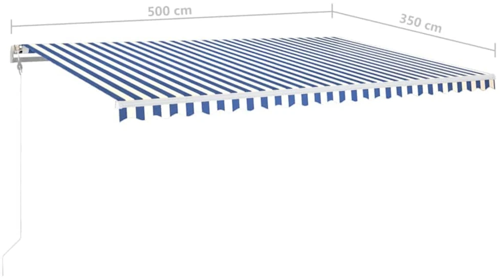 Markizė su LED/vėjo jutikliu, mėlyna/balta, 500x350cm