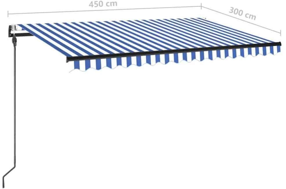 Markizė su LED/vėjo jutikliu, mėlyna/balta, 450x300cm