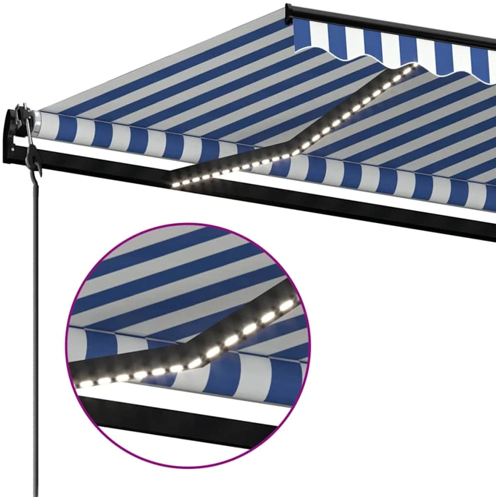 Markizė su LED/vėjo jutikliu, mėlyna/balta, 350x250cm