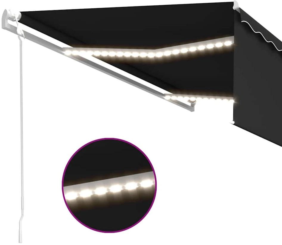 Markizė su uždanga/LED/vėjo jutikliu, antracito, 5x3m