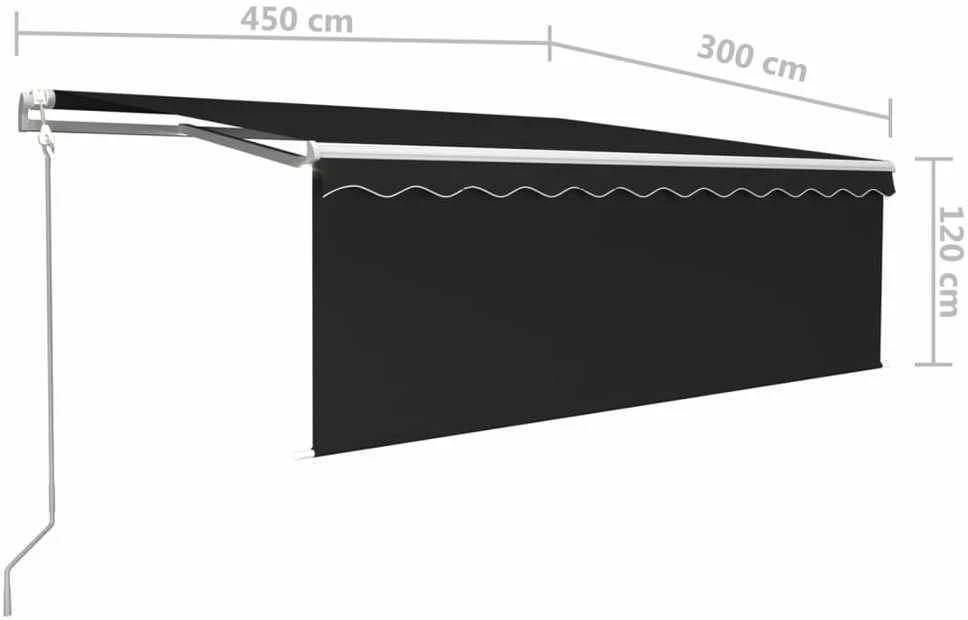Markizė su uždanga/LED/vėjo jutikliu, antracito, 4,5x3m