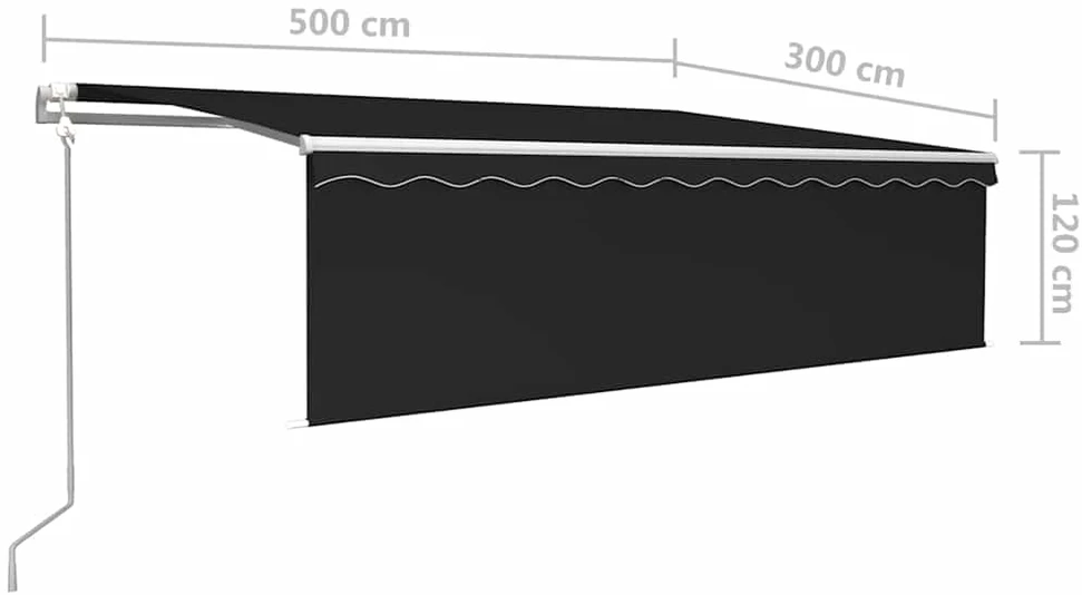 Markizė su uždanga/LED/vėjo jutikliu, antracito, 5x3m