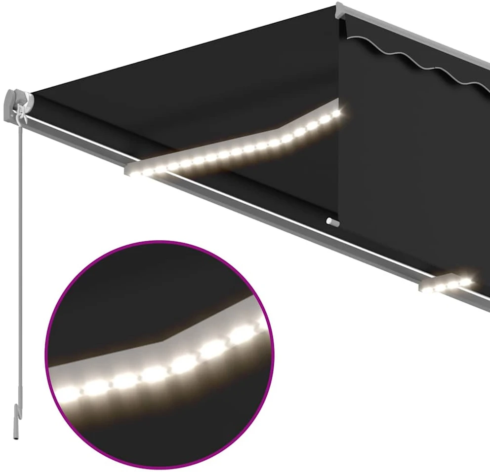 Markizė su uždanga/LED/vėjo jutikliu, antracito, 4x3m