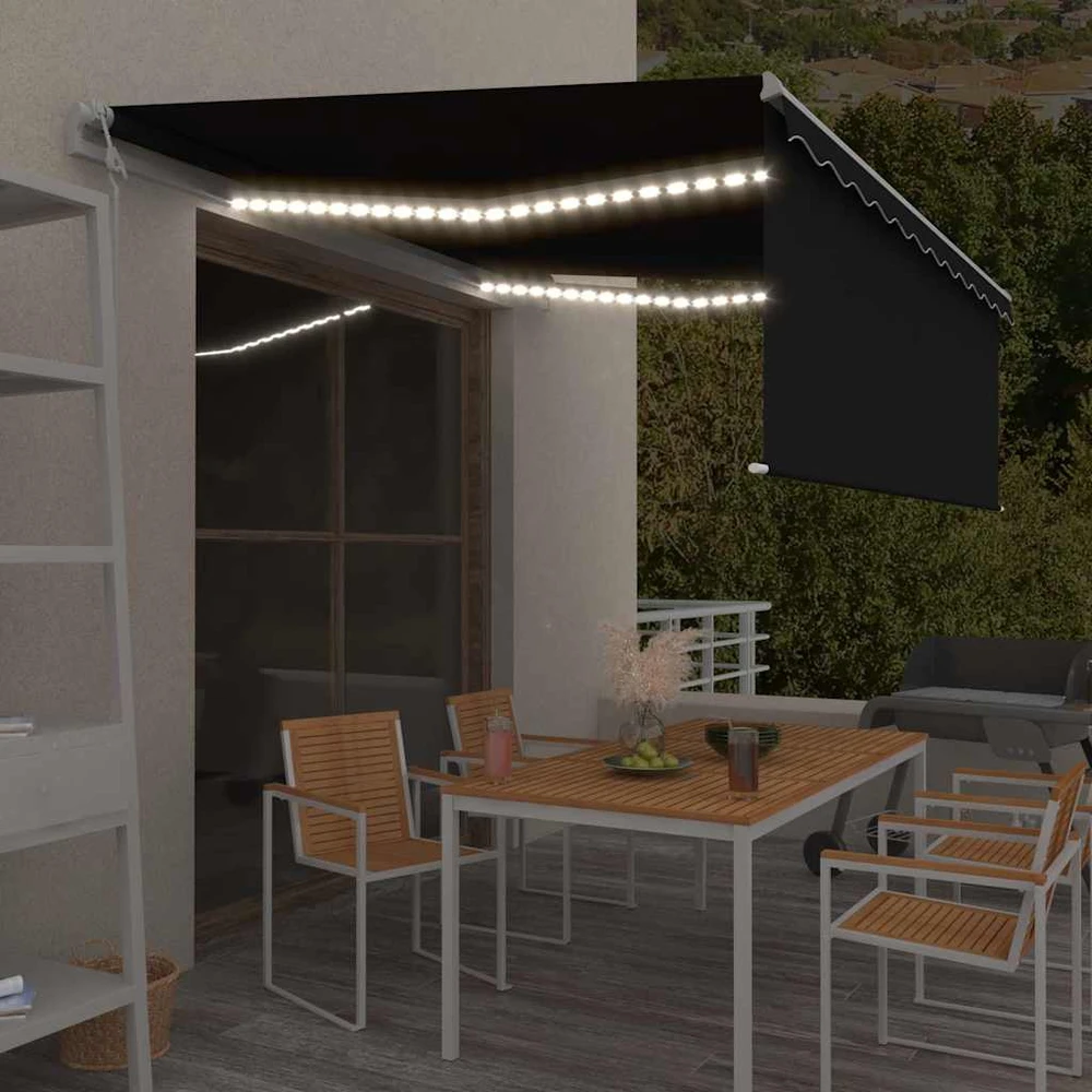 Markizė su uždanga/LED/vėjo jutikliu, antracito, 4x3m