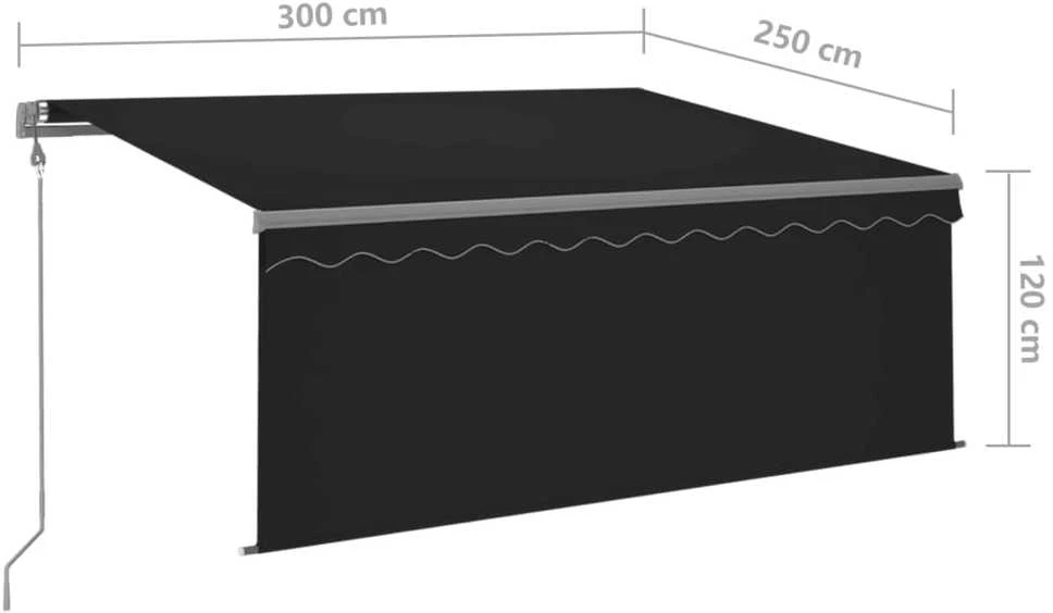 Markizė su uždanga/LED/vėjo jutikliu, antracito, 3x2,5m