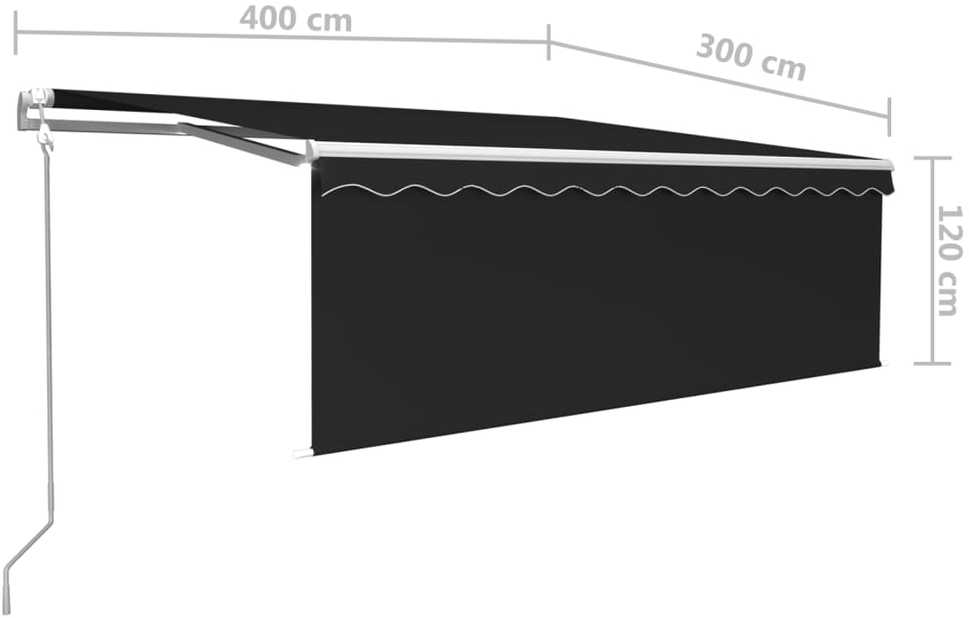 Markizė su uždanga/LED/vėjo jutikliu, antracito, 4x3m